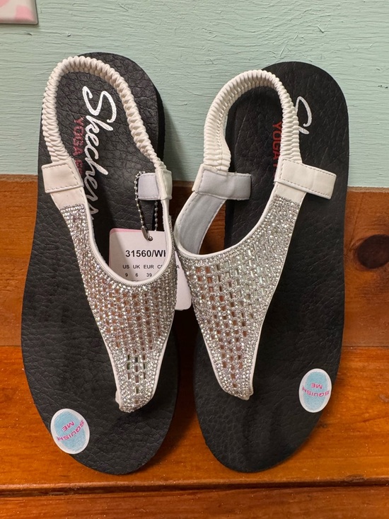 Skechers Shoes - Skechers Women's Silver Rhinestone Slingback Flip Sandals
